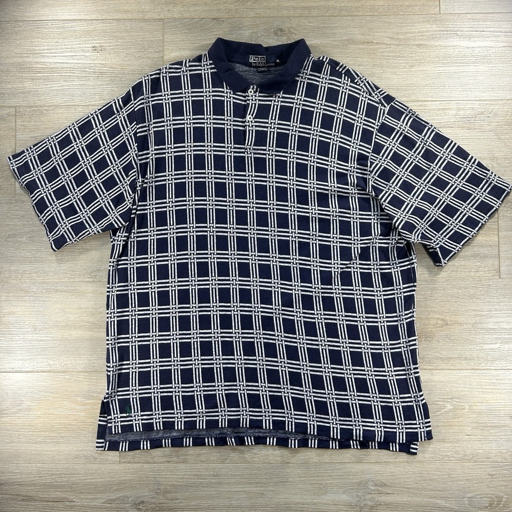 VTG Ralph Lauren Men's XL Navy Weave Short Sleeve Cotton Polo Made In USA
